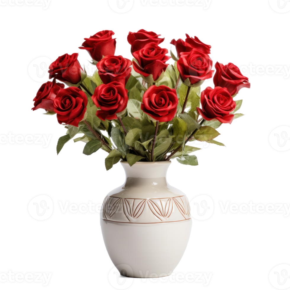 a vase with red roses on a transparent background png