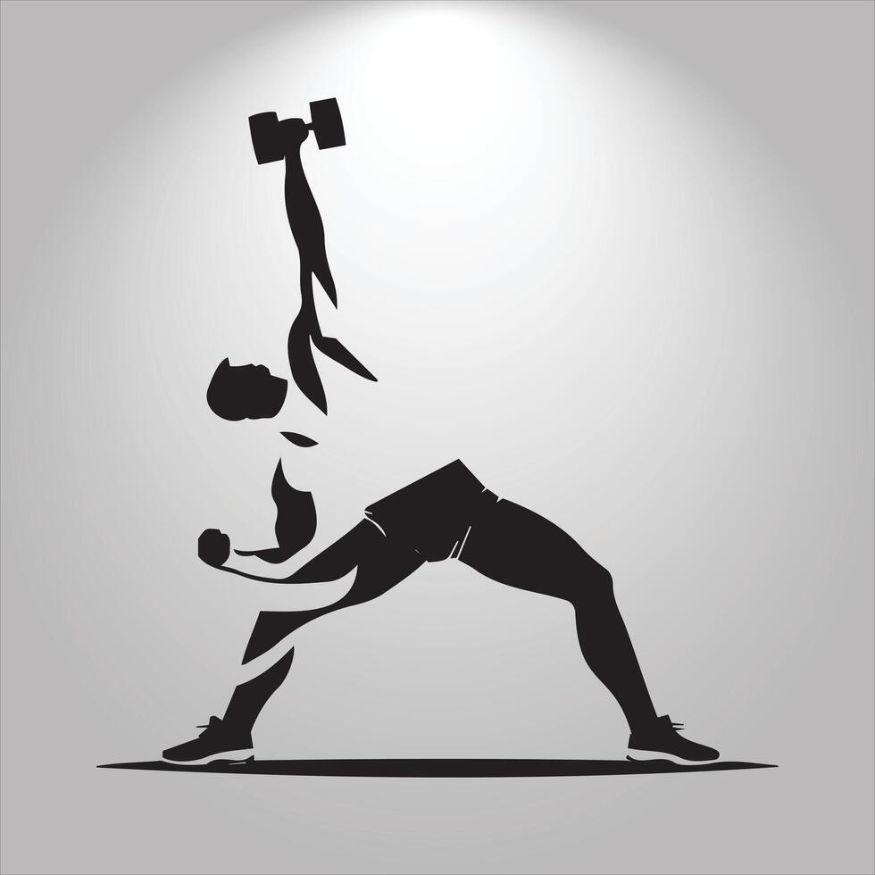 silhouette of a man doing a squat with a dumbbell vector
