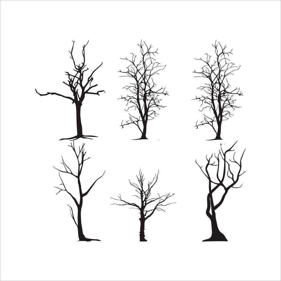 a set of silhouettes of dead trees vector