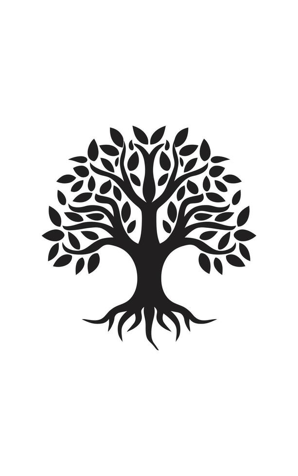 a black and white tree with roots on it vector