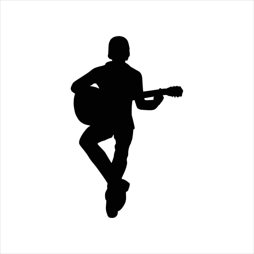 Guitar playing man simple silhouette shadow shape flat black icon isolated vector
