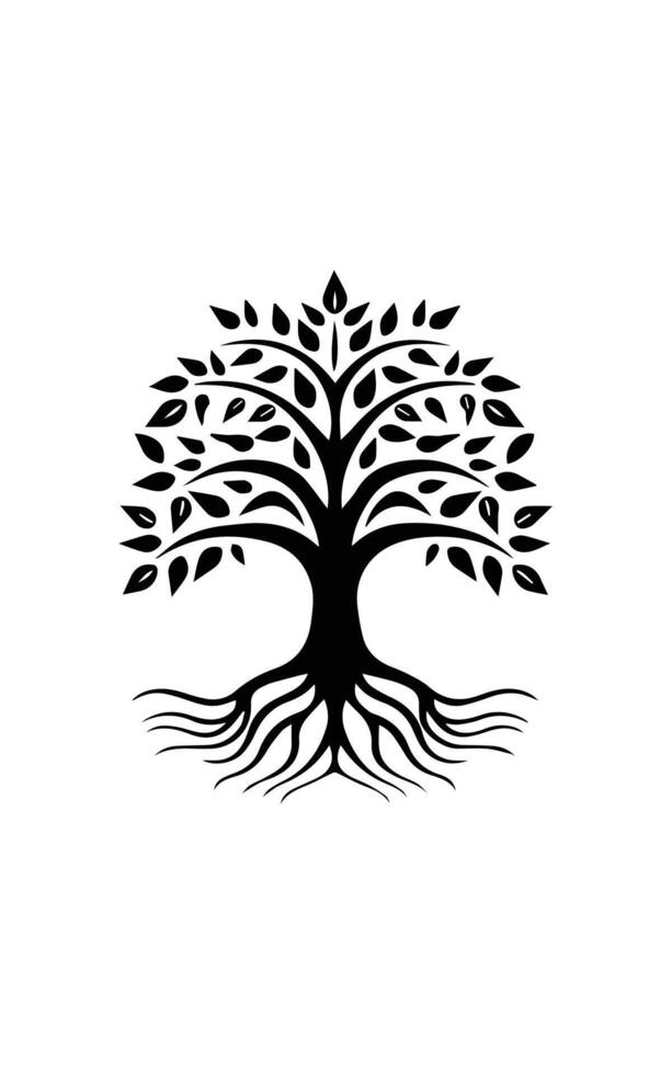 a black and white tree with roots on it vector