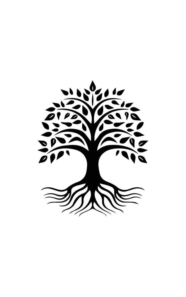 a black and white tree with roots on it vector