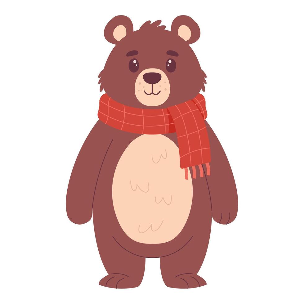Cheerful cute bear in a scarf, on a white background vector