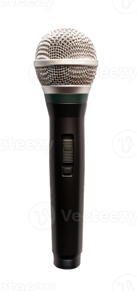 Black microphone isolated on transparent background cut out png