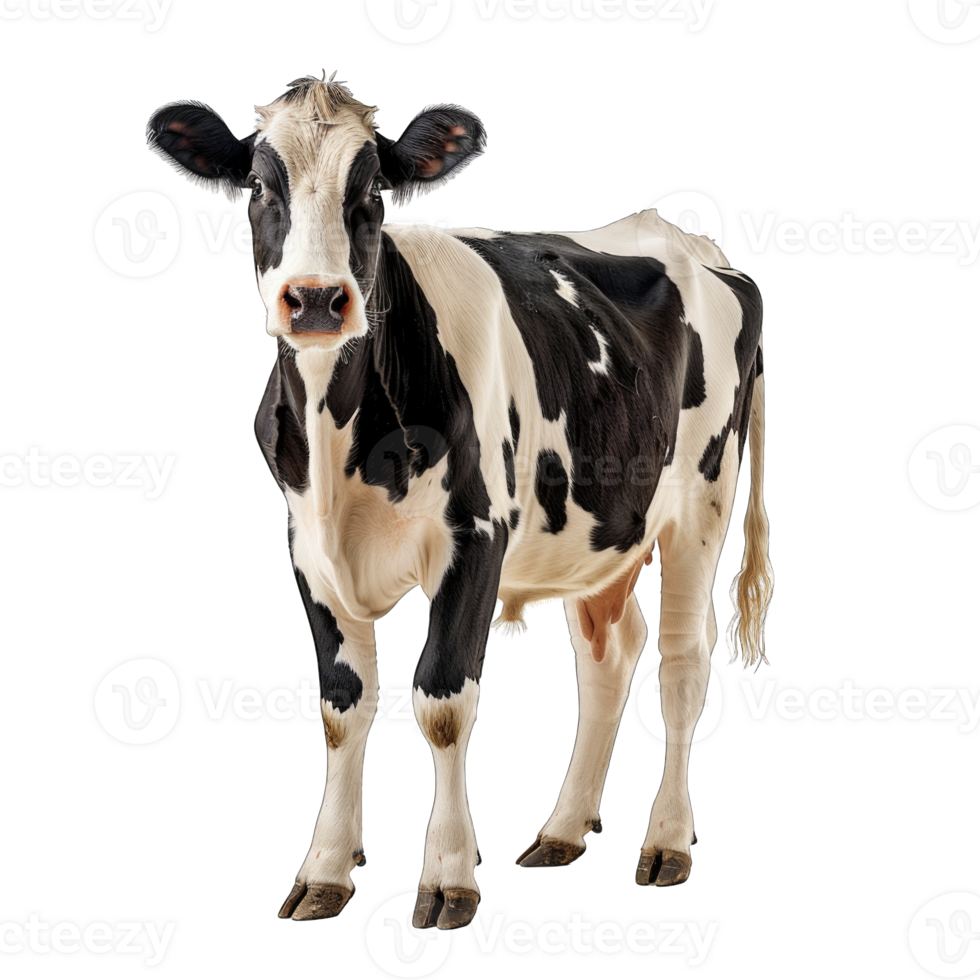 Black and white Cow standing isolated on transparent background cut out png