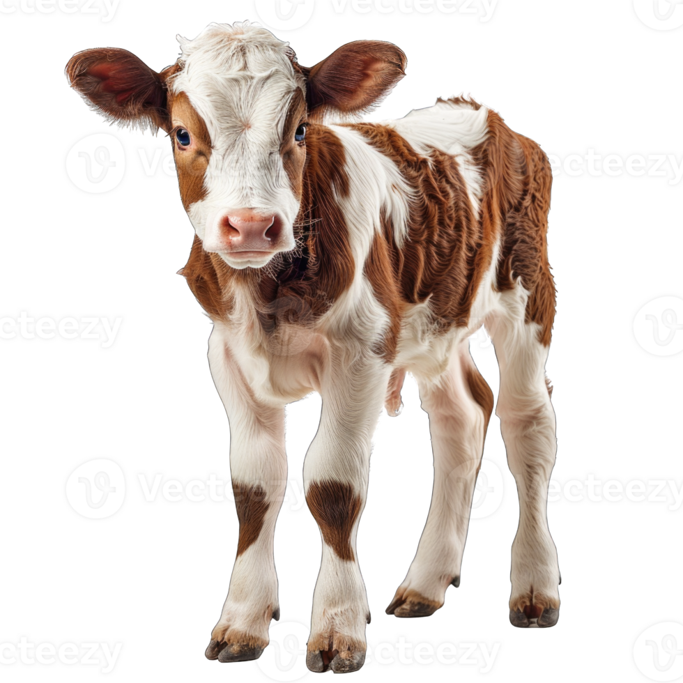 Brown and white Cow baby isolated on transparent background cut out png