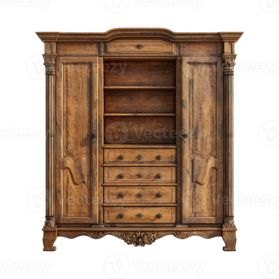 Wooden Cupboard or wardrobe isolated on transparent background cut out png