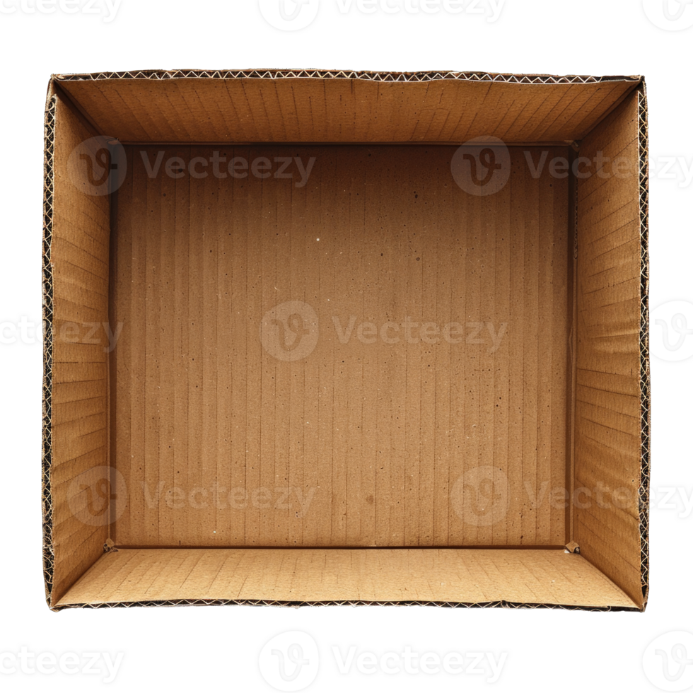 Empty cardboard open box, carton box concept isolated on transparent background cut out png