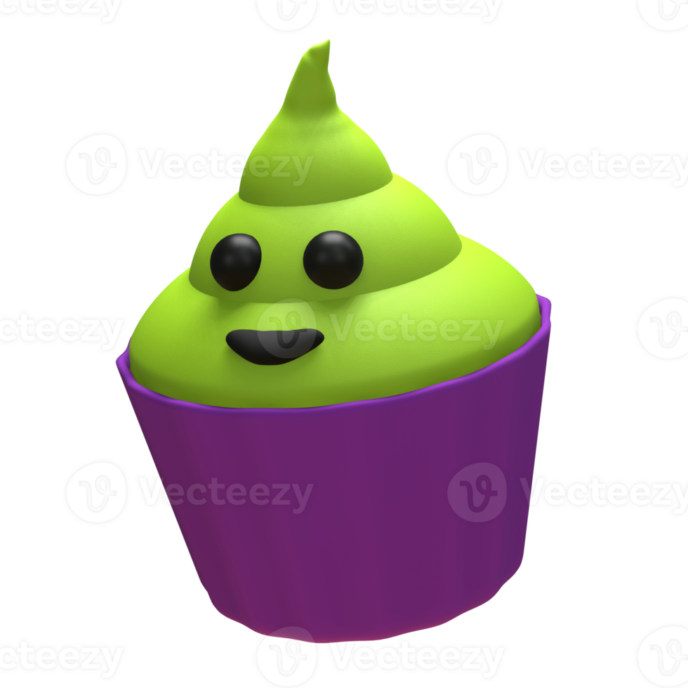 3D Halloween Green and Purple Cupcake png