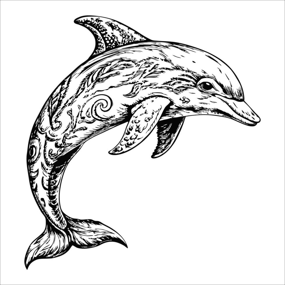 Sketch of a dolphin jumping out of the water, side view, on a white background vector