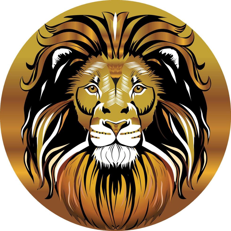 black and gold lion on a gold circle on a white background. Background excluded vector