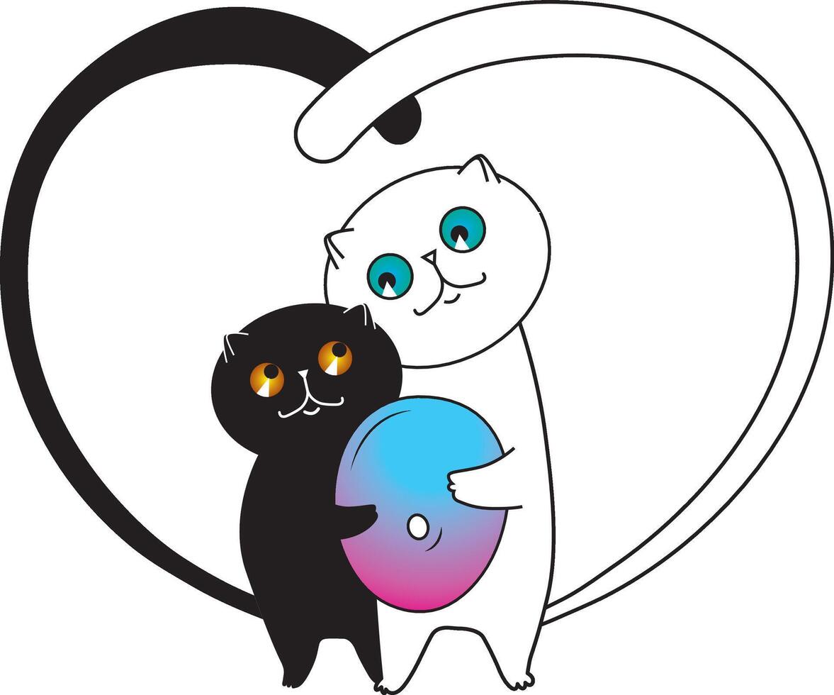 two cats hugging with tails in the form of a heart on a white background vector
