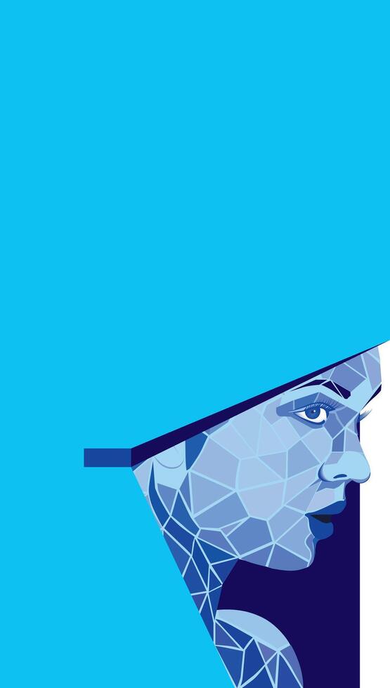 Graphic girl in blue tones symbolizing the cold. The Snow Queen. Separation form. Place for text on hair vector
