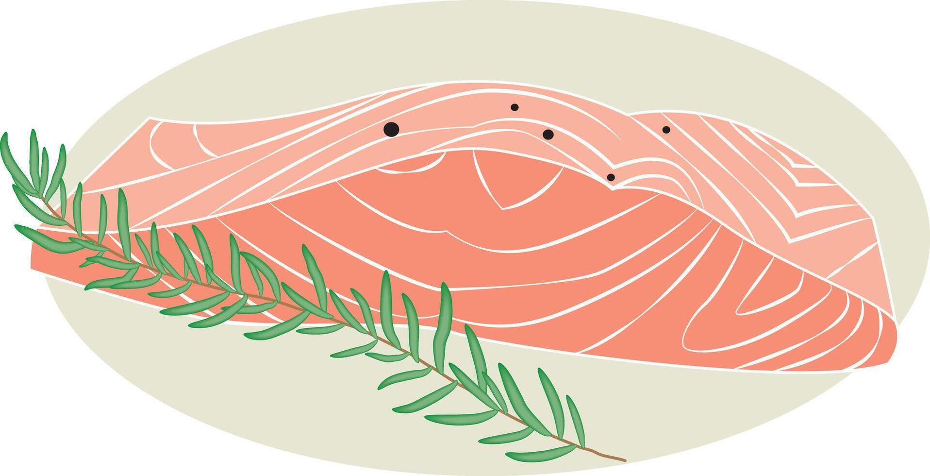 Salmon slice with seasoning vector