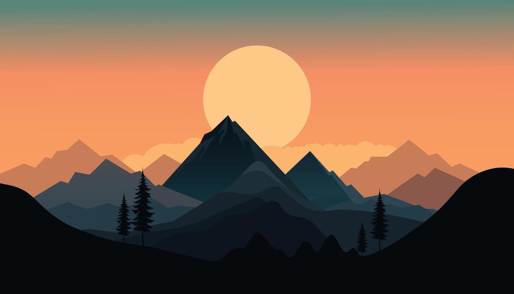 Flat minimalistic design. Panorama of a mountain landscape. Easy to change colors. vector