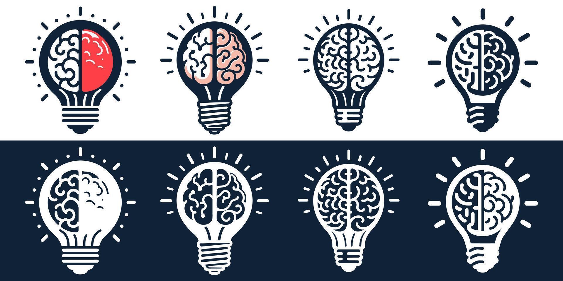 Set of Creative Logo with Brain and Light Bulb Design Symbol of creativity, creative idea, creative Mind and creative Thinking vector