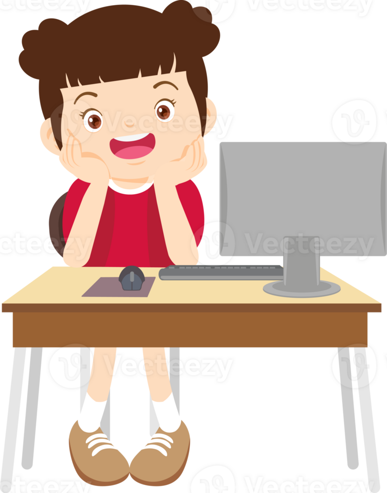 children using computer on desk png