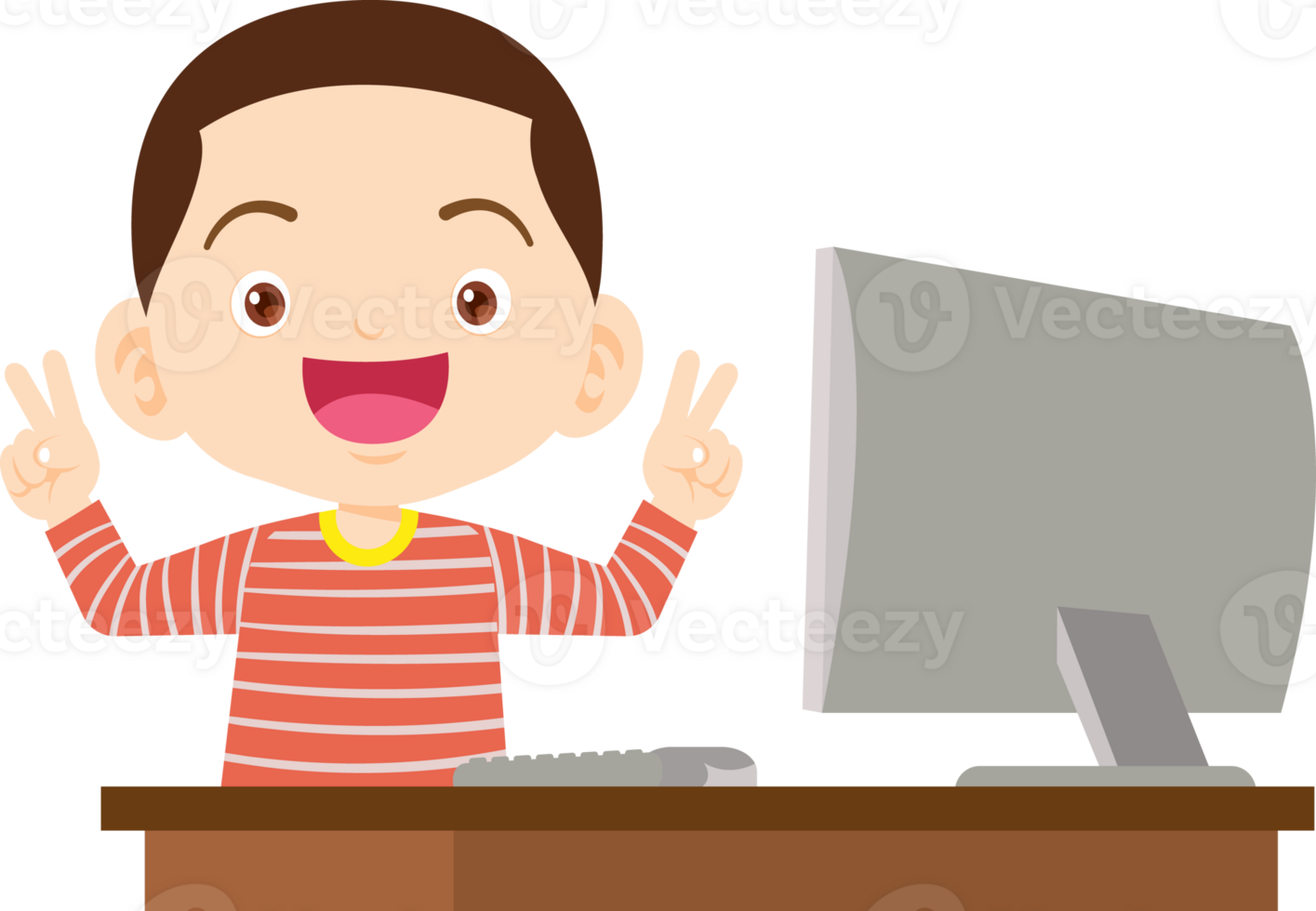 cute child sitting use computer to study png