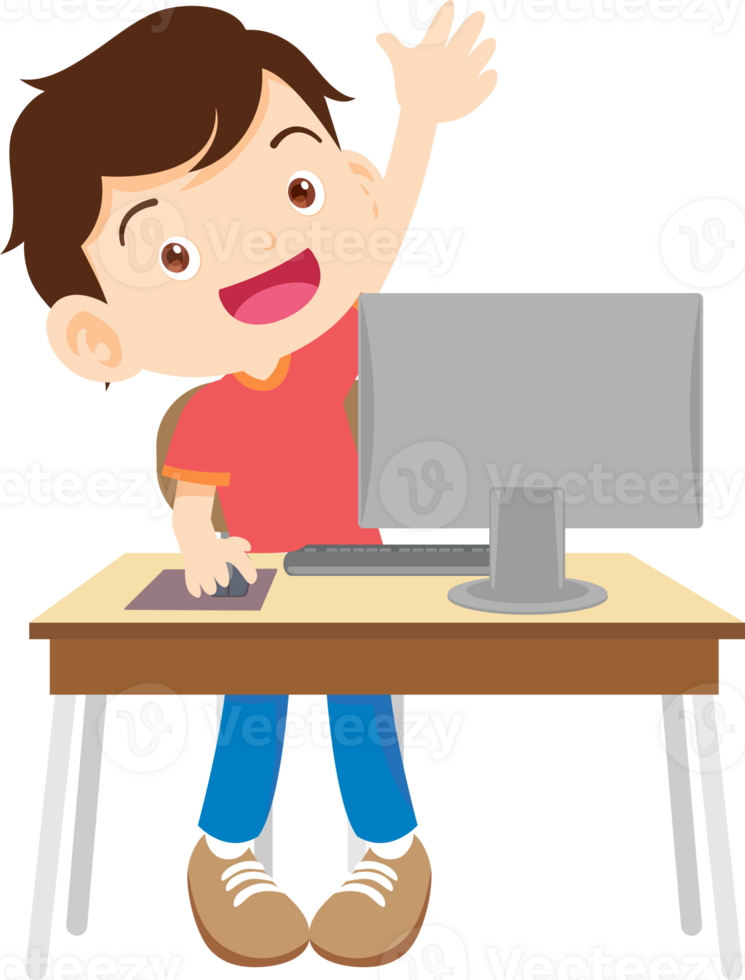 children using computer on desk png