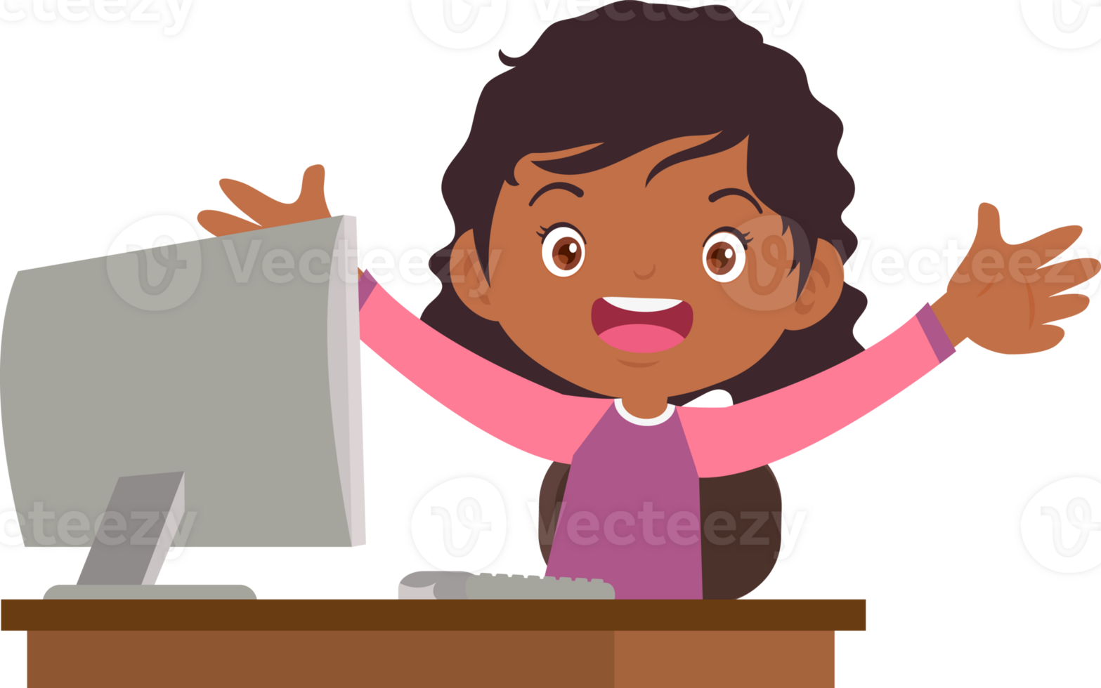 cute child sitting use computer to study png