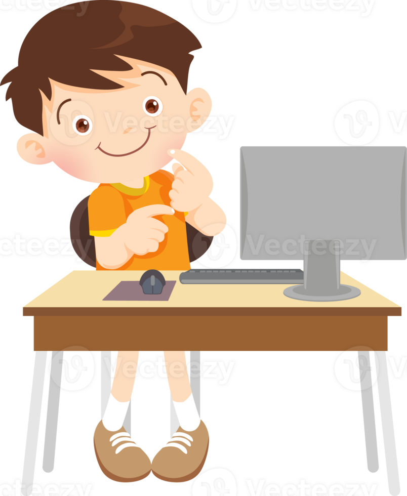 children using computer on desk png