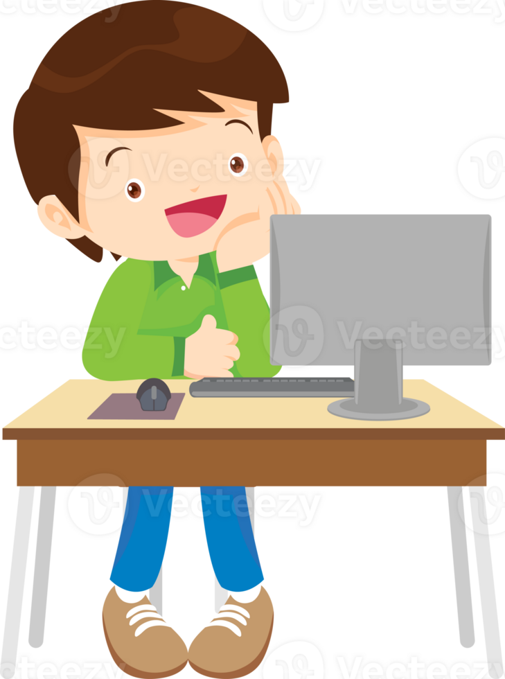 children using computer on desk png