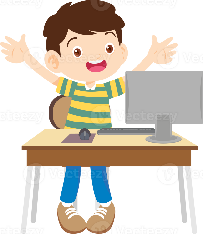 children using computer on desk png