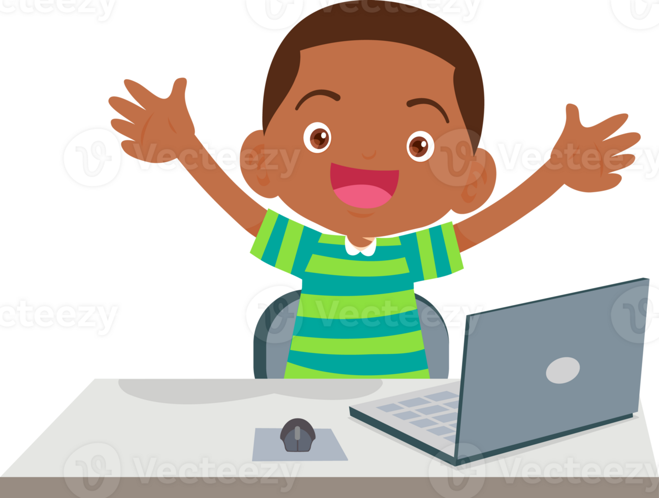 cute child sitting use computer to study png
