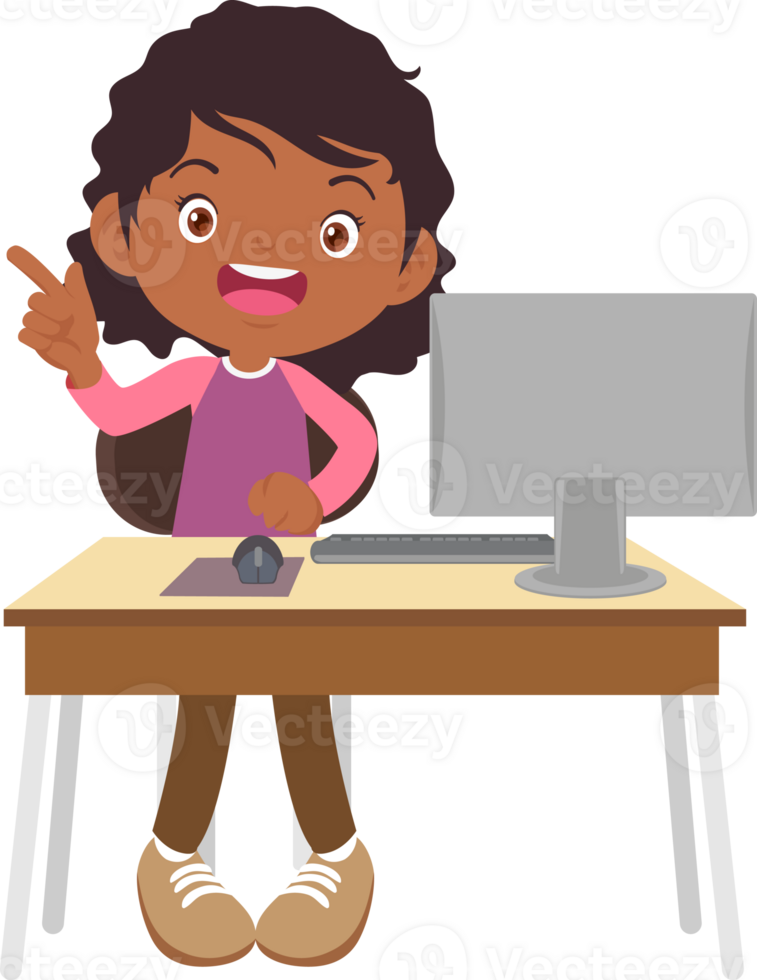 children using computer on desk png