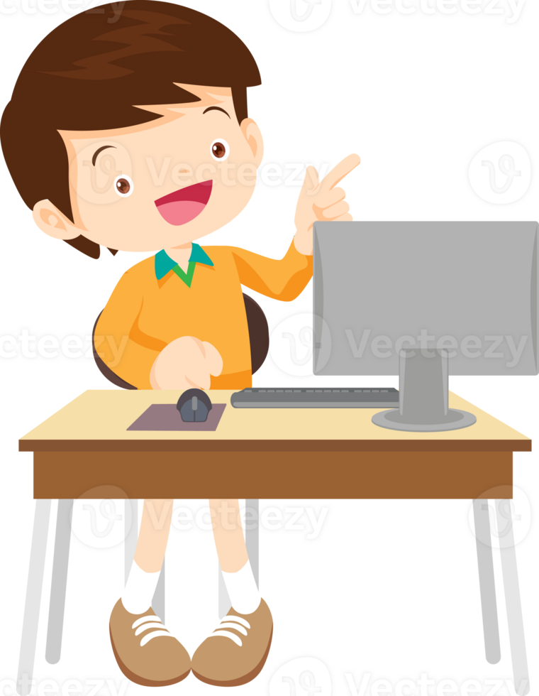 children using computer on desk png