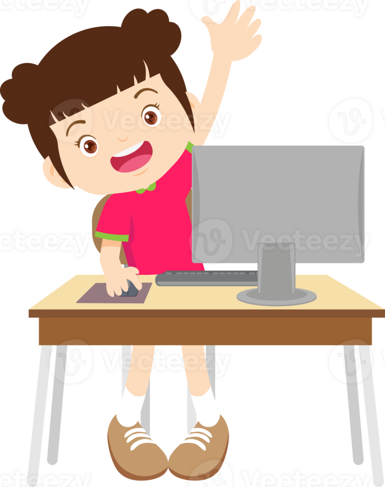 children using computer on desk png