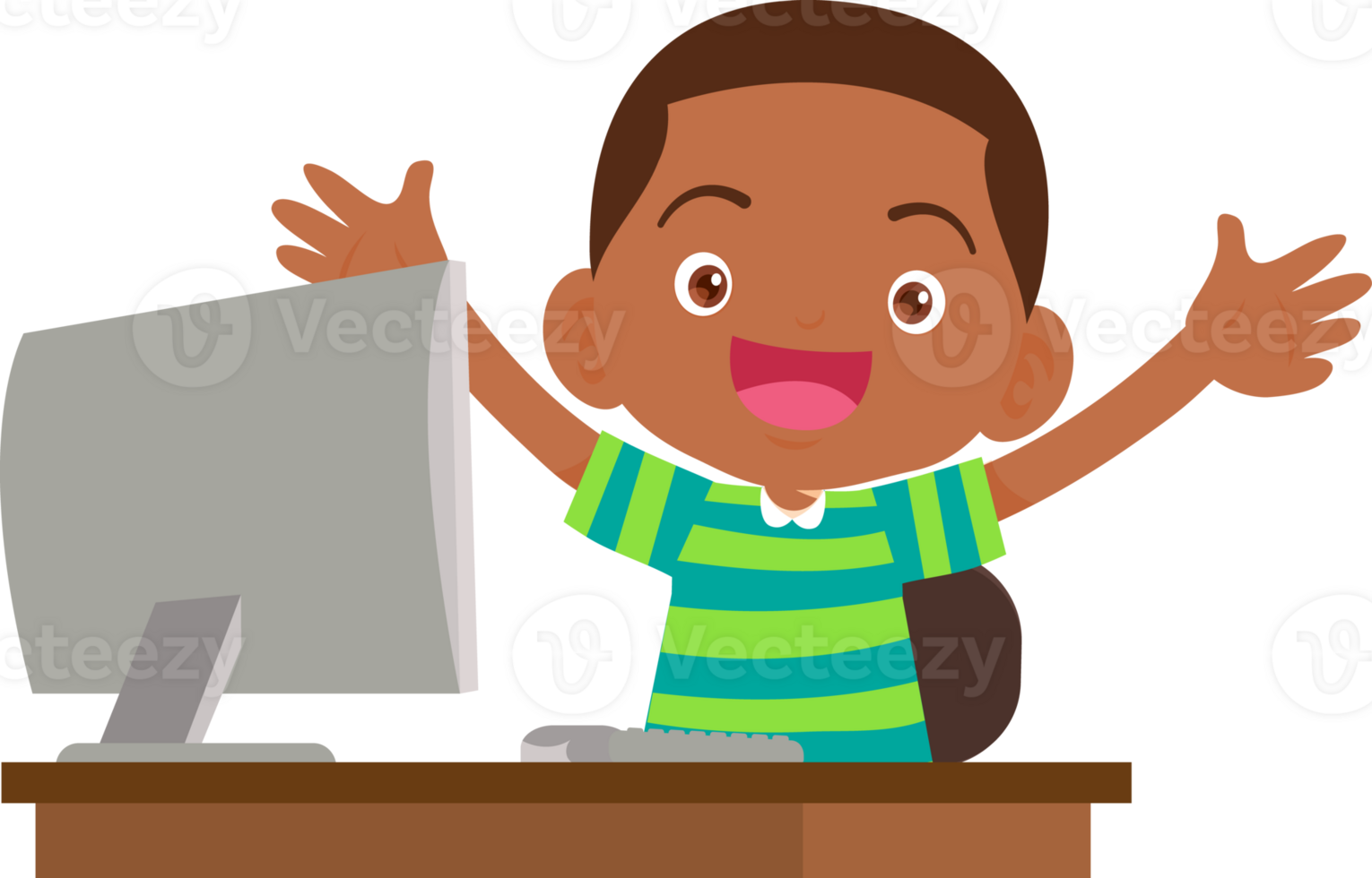 cute child sitting use computer to study png