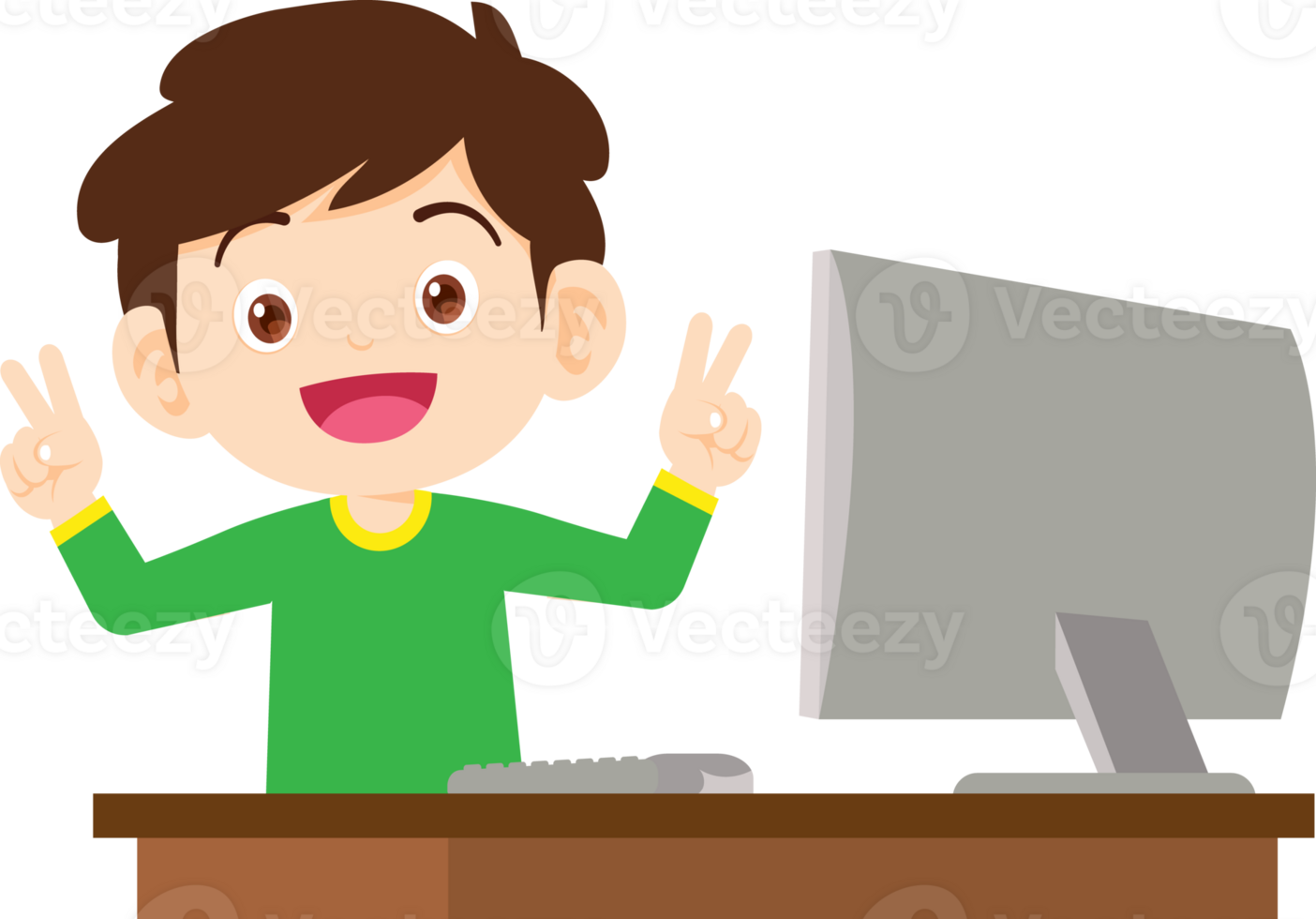 cute child sitting use computer to study png