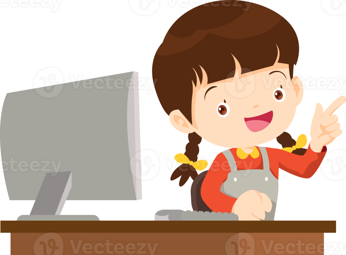 cute child sitting use computer to study png