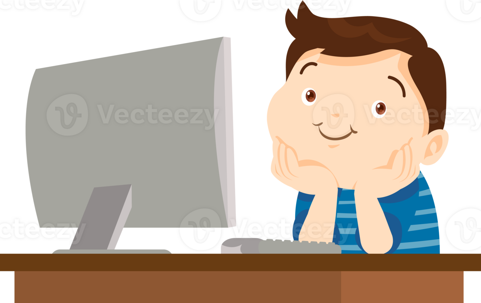 cute child sitting use computer to study png