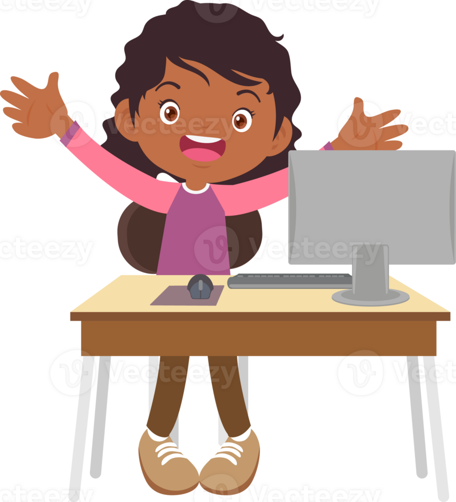 children using computer on desk png