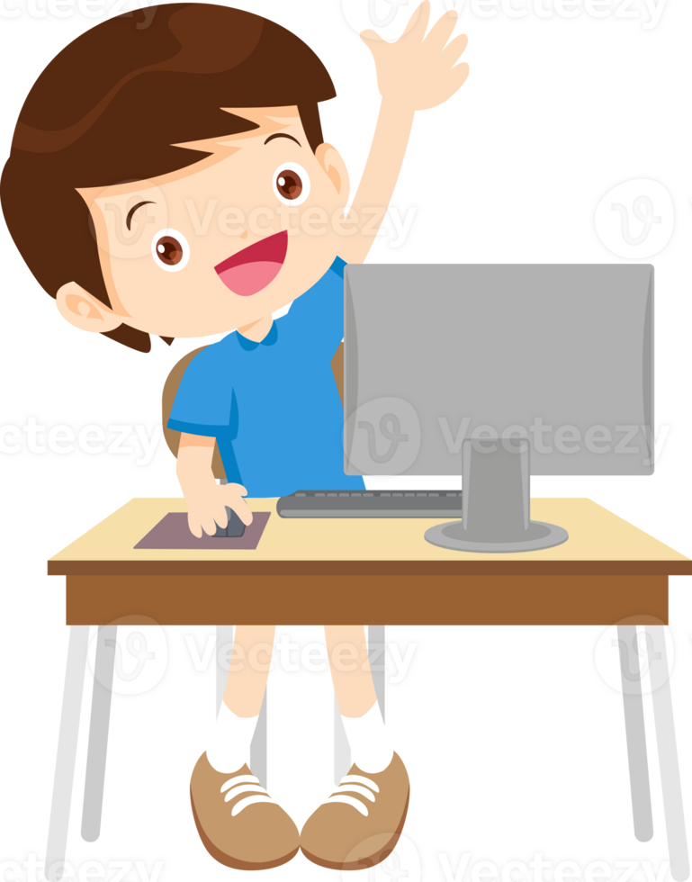 children using computer on desk png