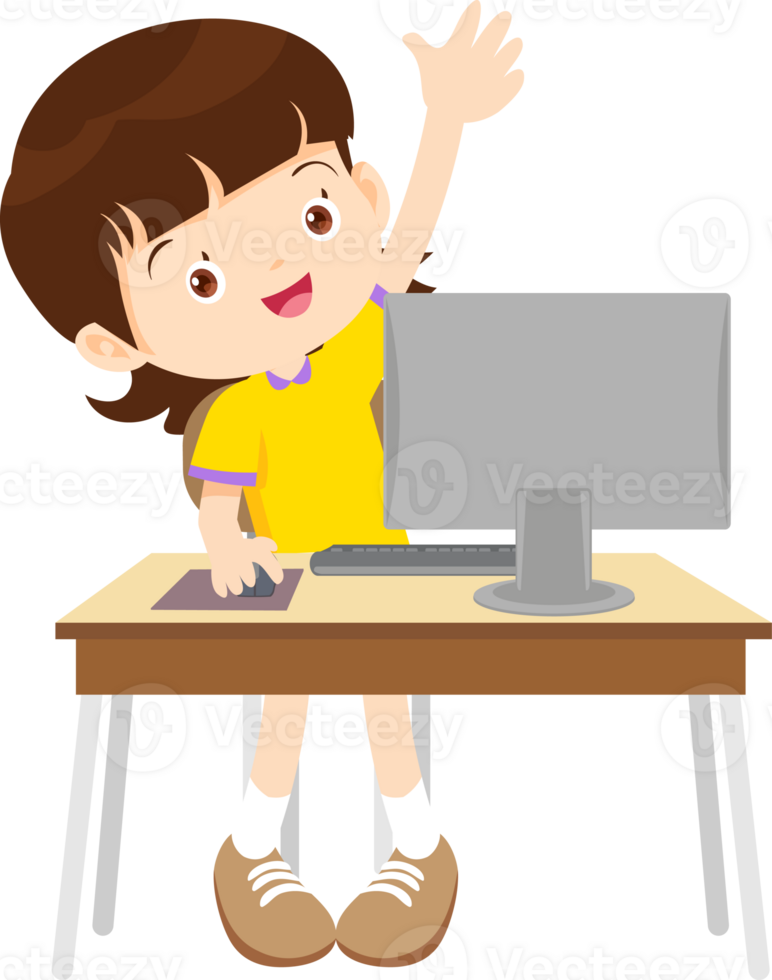 children using computer on desk png