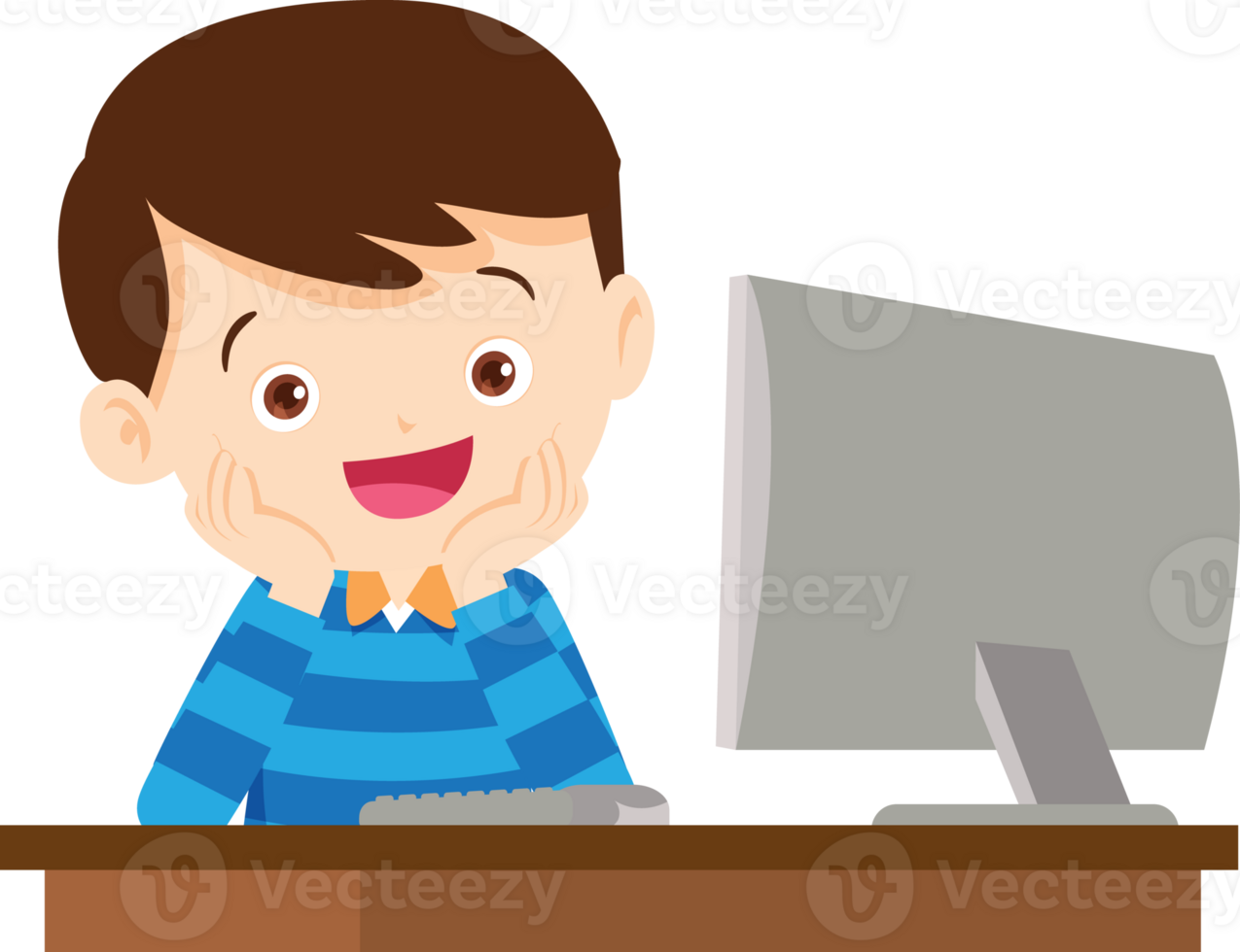 cute child sitting use computer to study png