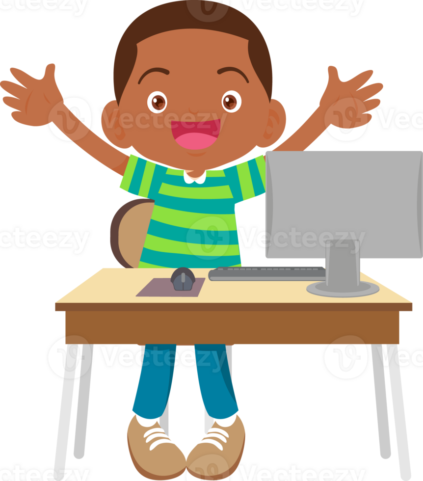 children using computer on desk png