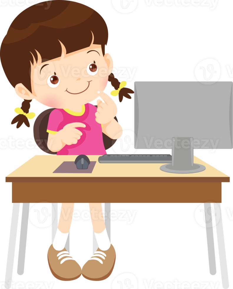 children using computer on desk png