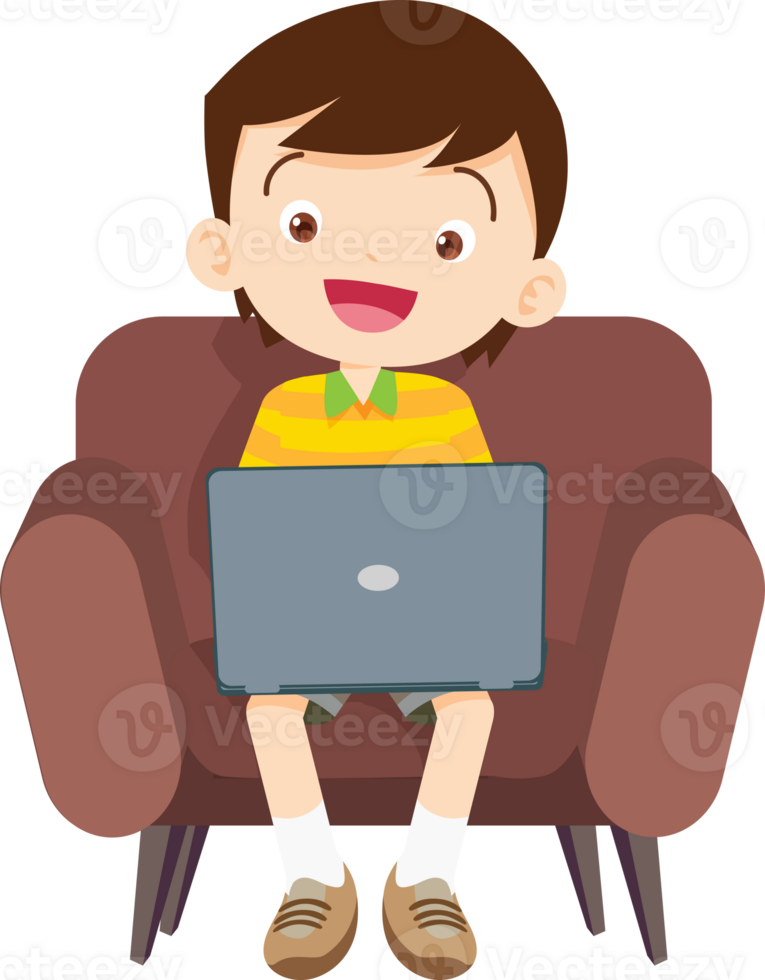 cute children using laptop computer on sofa png