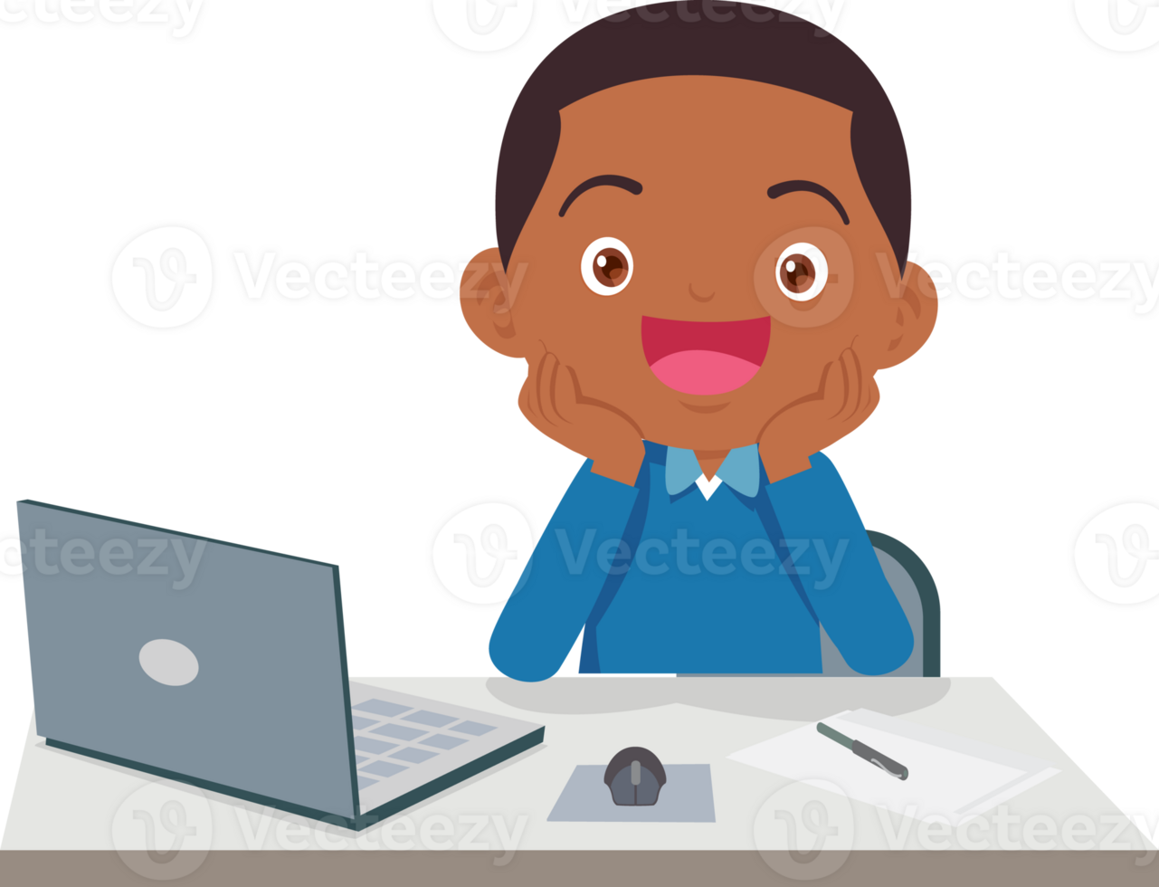 cute child sitting use computer to study png