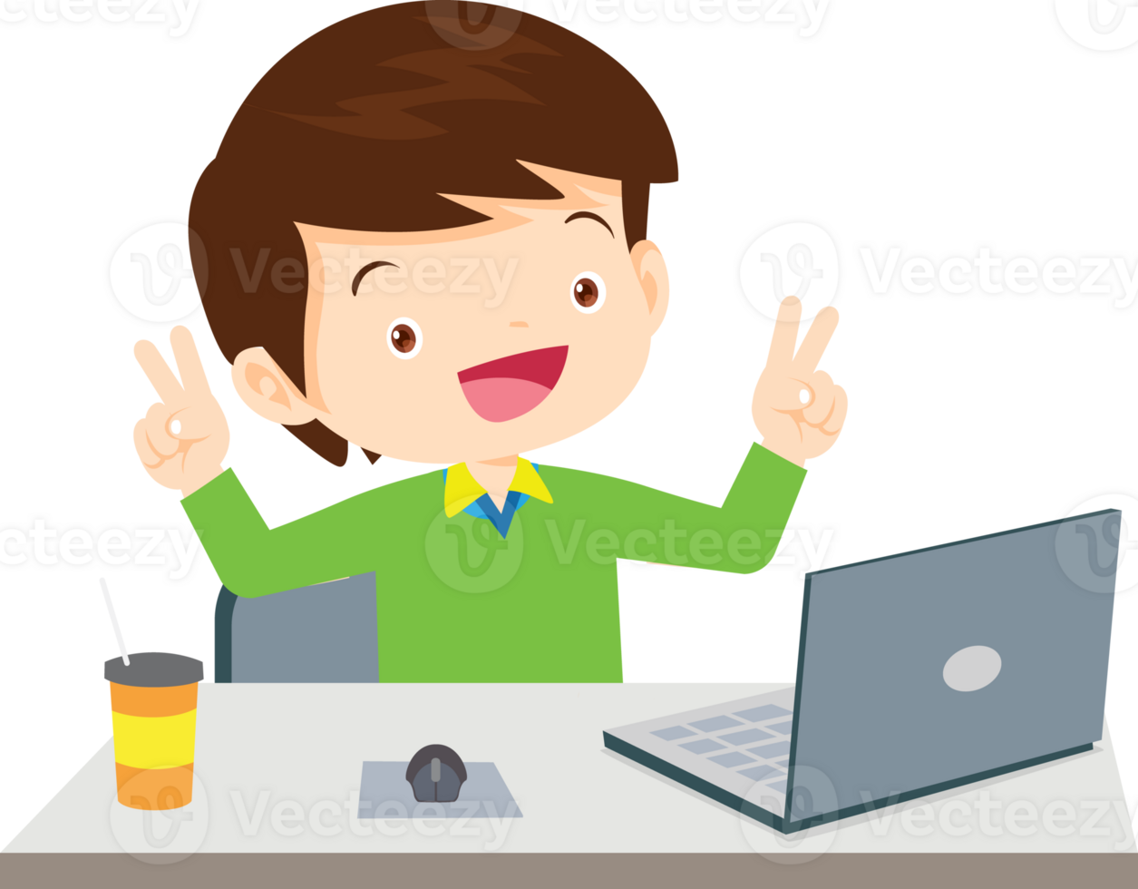 cute child sitting use computer to study png