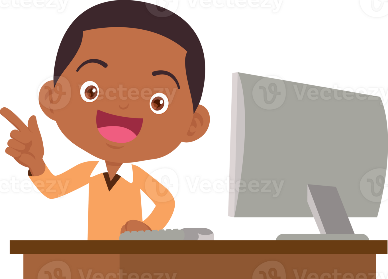 cute child sitting use computer to study png
