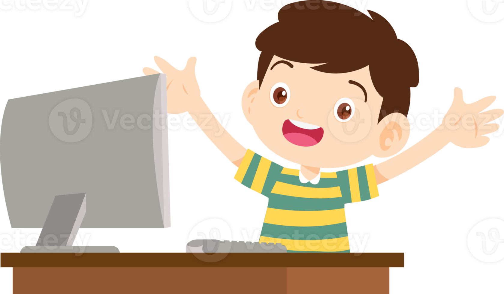 cute child sitting use computer to study png