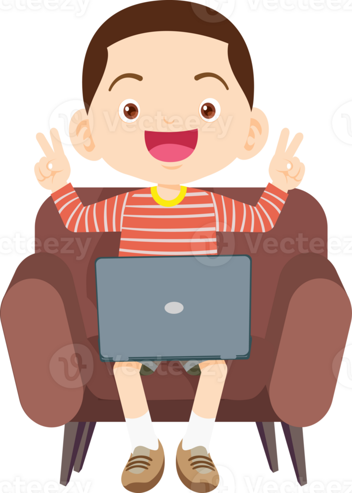cute children using laptop computer on sofa png