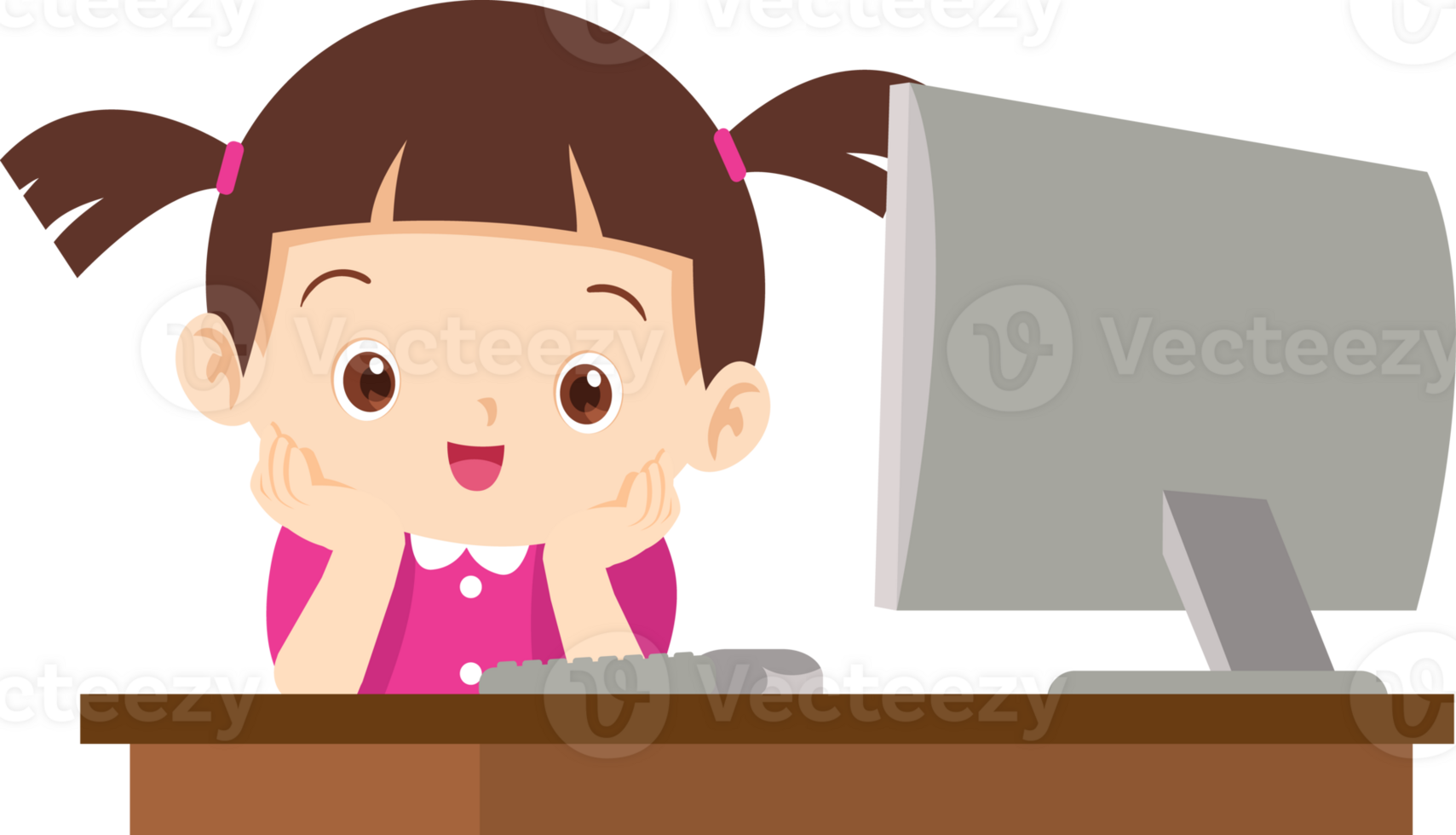 cute child sitting use computer to study png