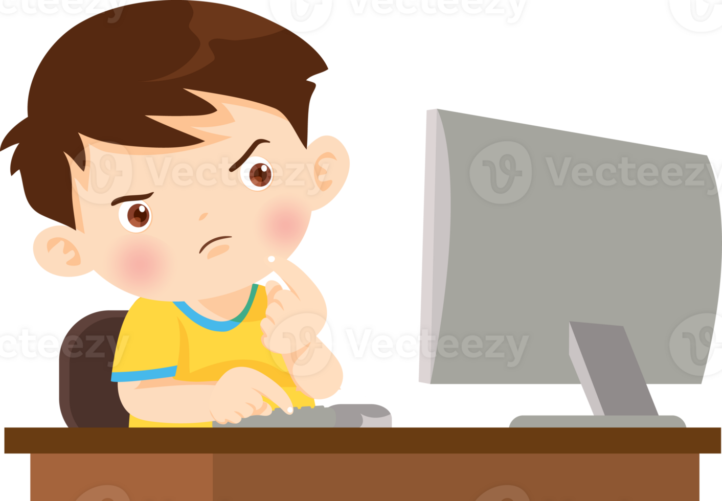 cute child sitting use computer to study png